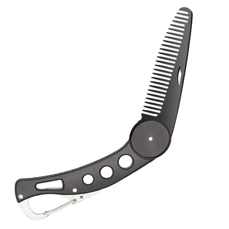 KMDJG818 Stainless Steel Folding Beard Comb, Portable Multifunction Anti Static Fine to Medium Metal Hair Comb for Men Grooming, Combing Hair, Beard, and Mustache Styling - Image 1